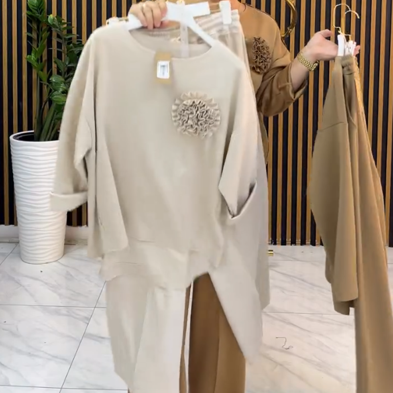 🔥New Arrivals Special Offer-Women's Asymmetrical Hem Top and Wide-Leg Pants Set