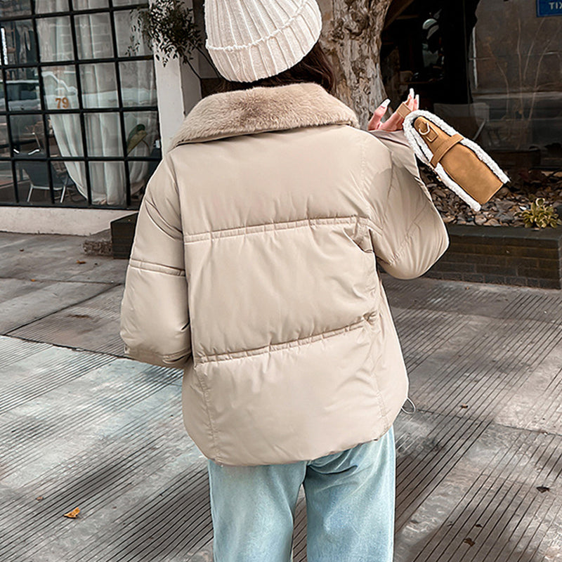 Women's Short Padded Jacket with Lapel Collar
