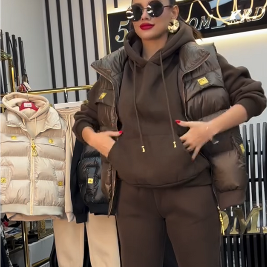 🔥New Arrivals Special Offer-Women's 3-Piece Puffer Vest, Hoodie & Joggers Set