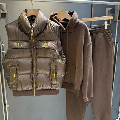 🔥New Arrivals Special Offer-Women's 3-Piece Puffer Vest, Hoodie & Joggers Set
