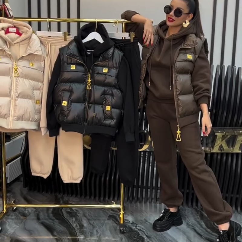 🔥New Arrivals Special Offer-Women's 3-Piece Puffer Vest, Hoodie & Joggers Set