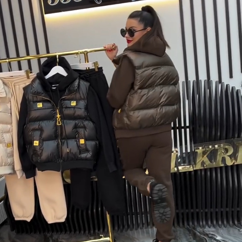 🔥New Arrivals Special Offer-Women's 3-Piece Puffer Vest, Hoodie & Joggers Set