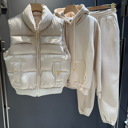 🔥New Arrivals Special Offer-Women's 3-Piece Puffer Vest, Hoodie & Joggers Set