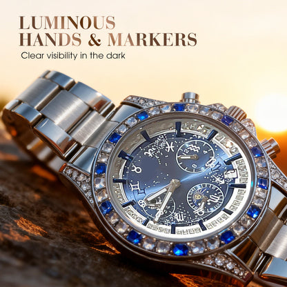 🎁TINAIBIN Twelve Zodiac Signs & Starry Sky Diamond Automatic Skeleton Men's Watch