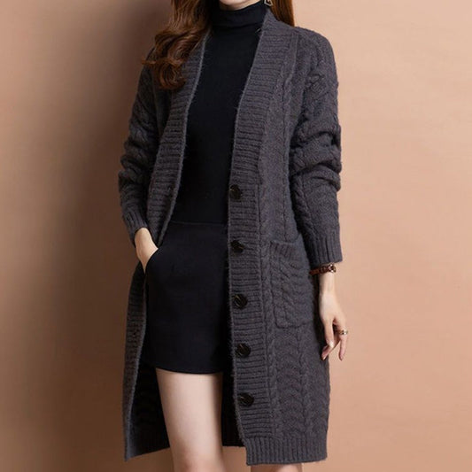 🔥Hot Sale Offers-Women's Long V-Neck Knit Cardigan with Pockets