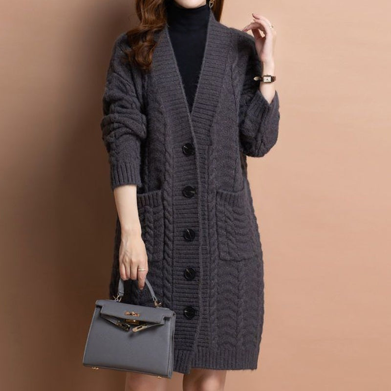 🔥Hot Sale Offers-Women's Long V-Neck Knit Cardigan with Pockets