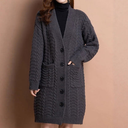 🔥Hot Sale Offers-Women's Long V-Neck Knit Cardigan with Pockets