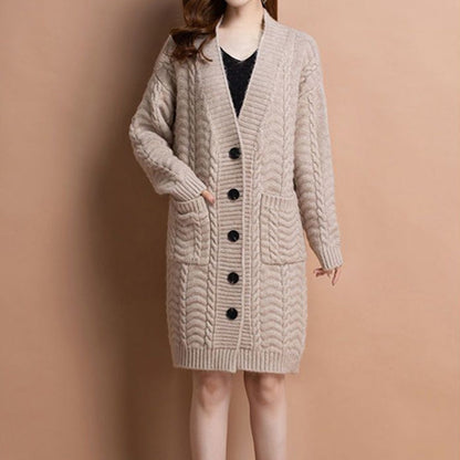 🔥Hot Sale Offers-Women's Long V-Neck Knit Cardigan with Pockets