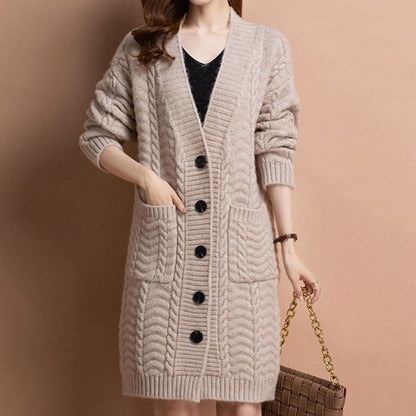 🔥Hot Sale Offers-Women's Long V-Neck Knit Cardigan with Pockets