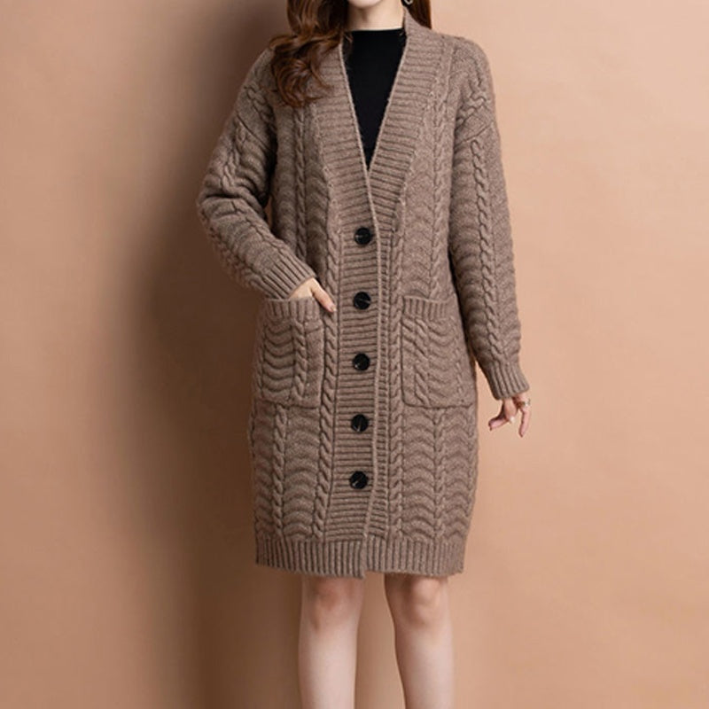 🔥Hot Sale Offers-Women's Long V-Neck Knit Cardigan with Pockets