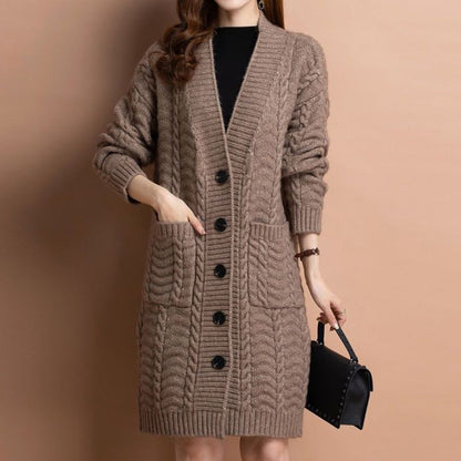 🔥Hot Sale Offers-Women's Long V-Neck Knit Cardigan with Pockets