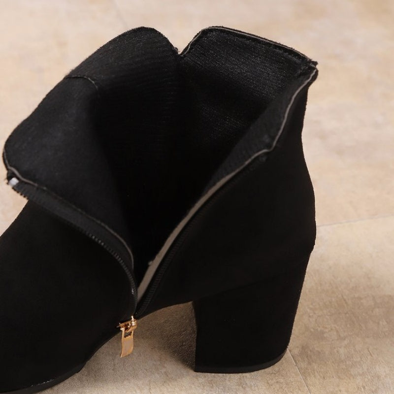 Women’s Block Heel Ankle Boots with Side Zipper