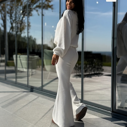 🔥New Arrivals Special Offer-Women's Ribbed Long-Sleeve Tops & Flare Pants 2-Piece Set