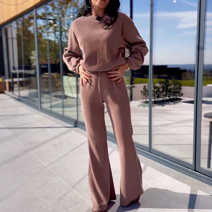 🔥New Arrivals Special Offer-Women's Ribbed Long-Sleeve Tops & Flare Pants 2-Piece Set
