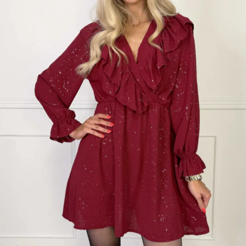 🔥New Arrivals Special Offer-Women’s Ruffled V-Neck A-Line Mini Dress