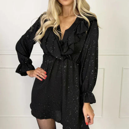 🔥New Arrivals Special Offer-Women’s Ruffled V-Neck A-Line Mini Dress