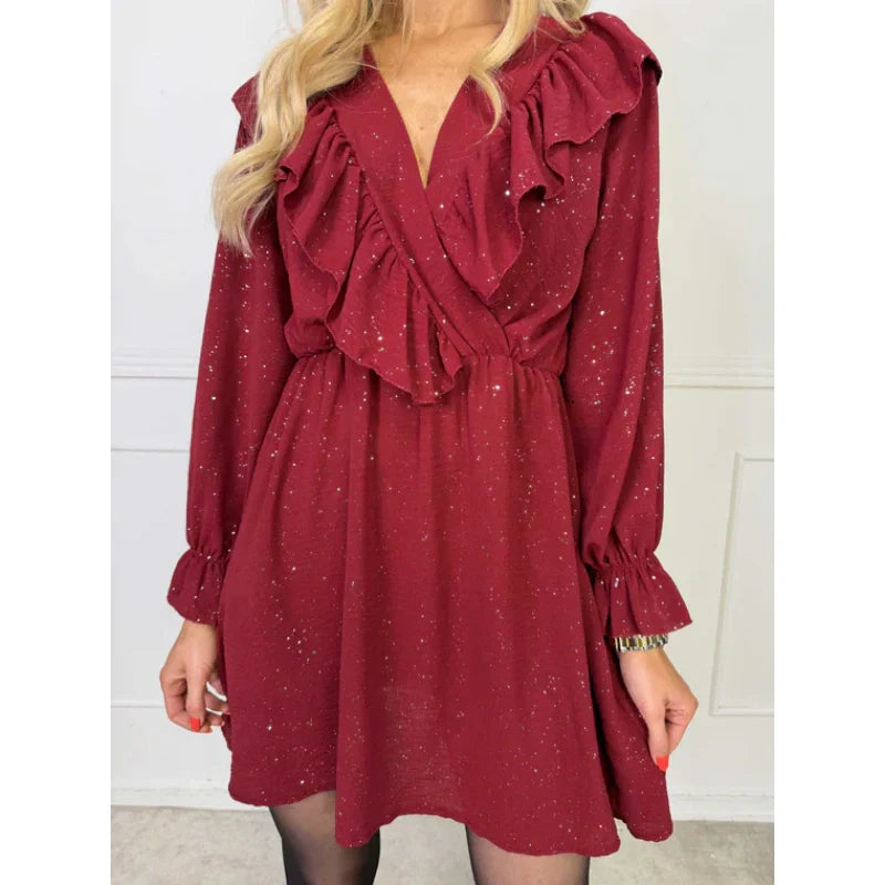 🔥New Arrivals Special Offer-Women’s Ruffled V-Neck A-Line Mini Dress