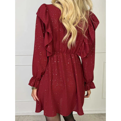 🔥New Arrivals Special Offer-Women’s Ruffled V-Neck A-Line Mini Dress
