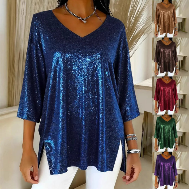 Women’s Glitter V-Neck Loose Top