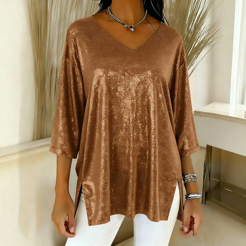 Women’s Glitter V-Neck Loose Top