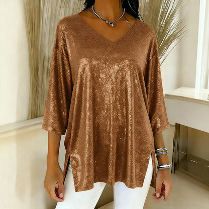 Women’s Glitter V-Neck Loose Top