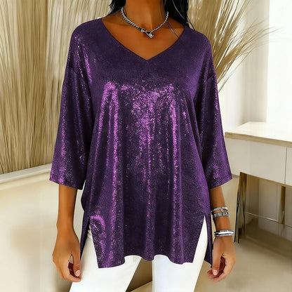 Women’s Glitter V-Neck Loose Top