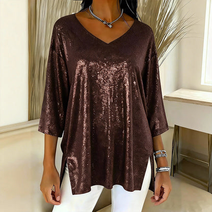 Women’s Glitter V-Neck Loose Top