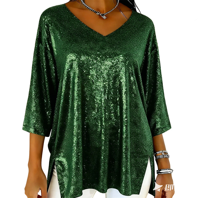 Women’s Glitter V-Neck Loose Top