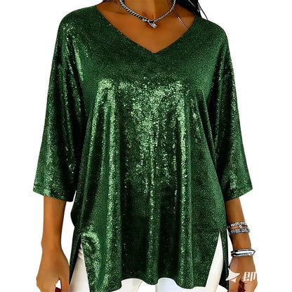Women’s Glitter V-Neck Loose Top