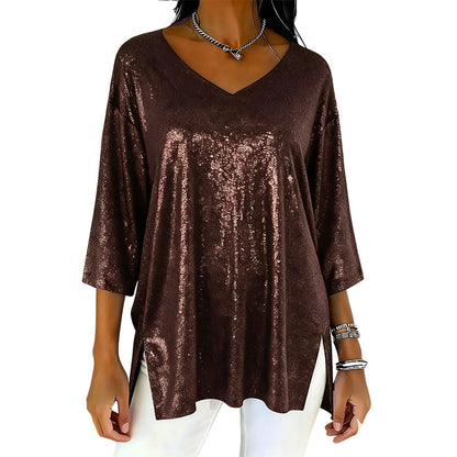 Women’s Glitter V-Neck Loose Top