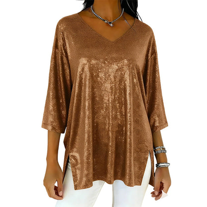 Women’s Glitter V-Neck Loose Top