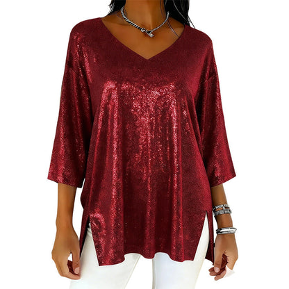 Women’s Glitter V-Neck Loose Top