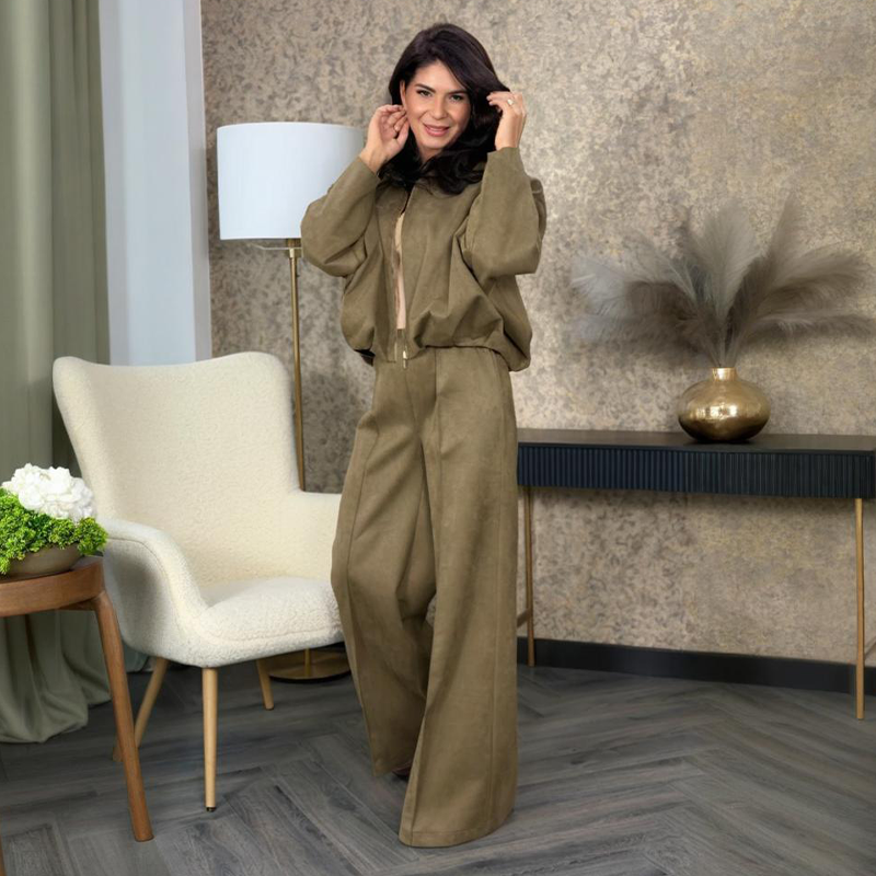 Women's Zip-Up Jacket & Wide-Leg Pants Two-Piece Set🚛 Free delivery