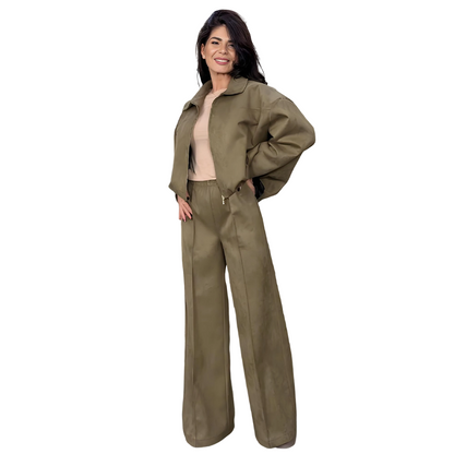 Women's Zip-Up Jacket & Wide-Leg Pants Two-Piece Set🚛 Free delivery