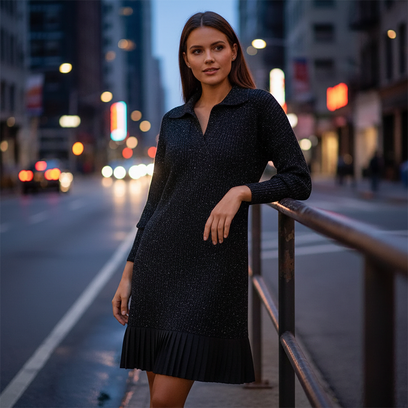 Women’s Sparkle Lapel A-Line Short Dress