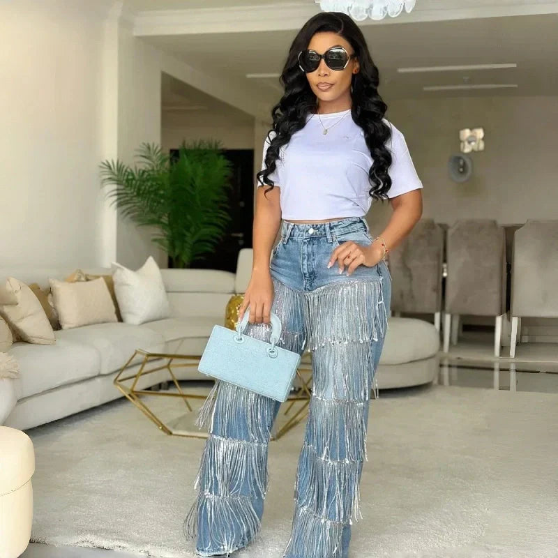 🔥Hot Sale Deals-Women's Sequin Tassels Jeans