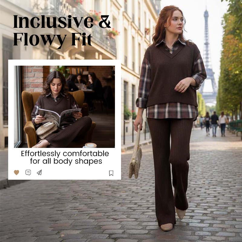 Women's Elegant Faux Two-Piece Shirt & Pants Lounge Set