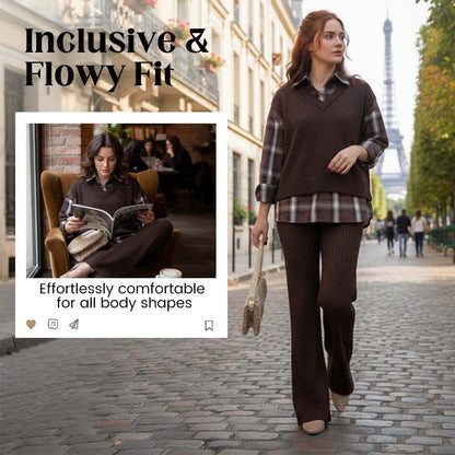 Women's Elegant Faux Two-Piece Shirt & Pants Lounge Set