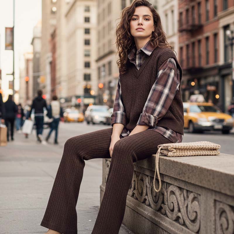 Women's Elegant Faux Two-Piece Shirt & Pants Lounge Set