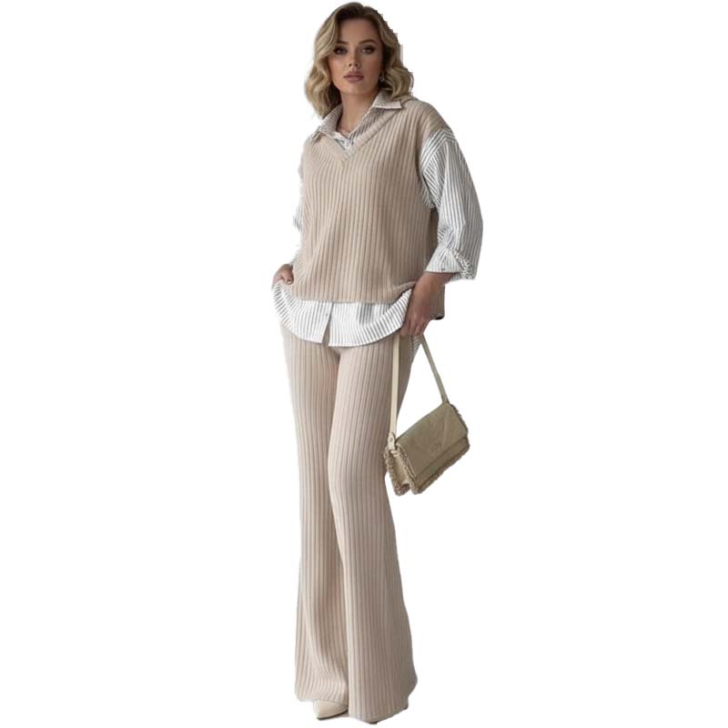 Women's Elegant Faux Two-Piece Shirt & Pants Lounge Set