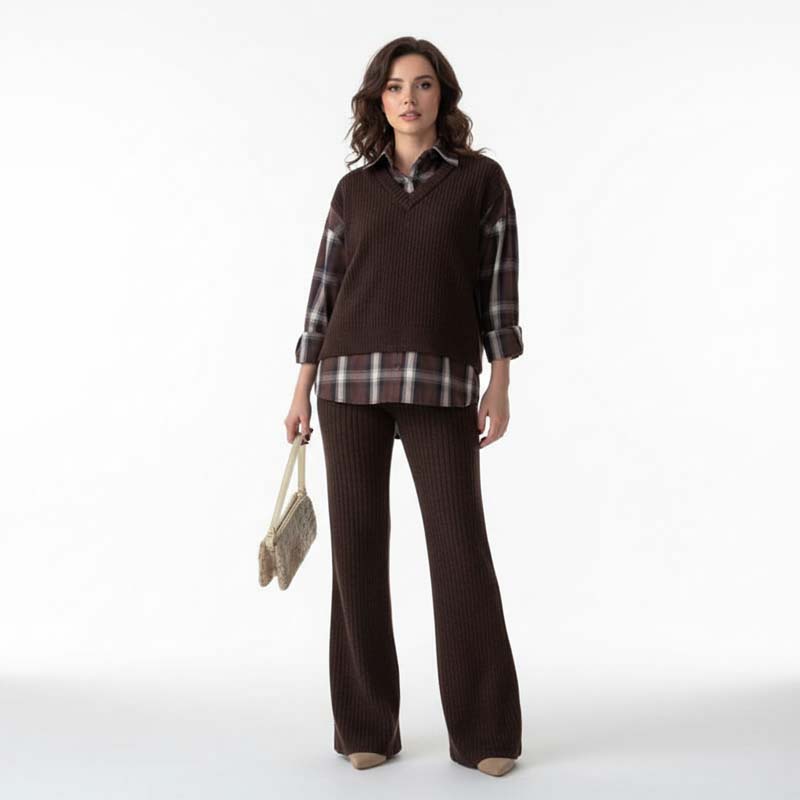 Women's Elegant Faux Two-Piece Shirt & Pants Lounge Set