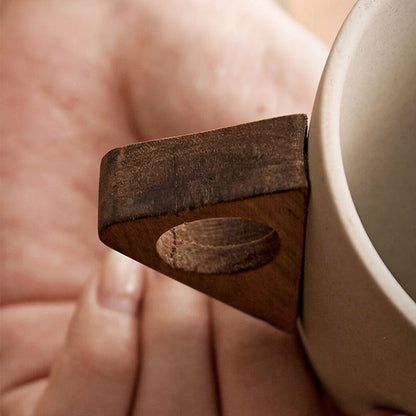 Vintage Coffee Mug with Wooden Handle & Saucer