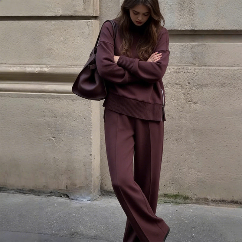 🔥New Arrivals Special Offer-High-Neck Side-Zip Sweatshirt & Pants Set