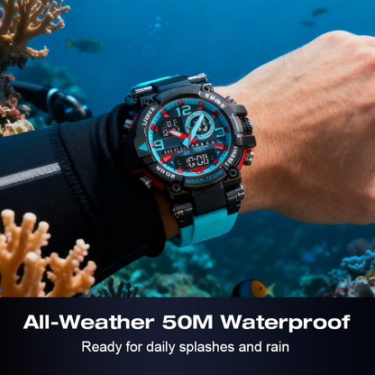 ⌚ LIMITED-TIME 50% OFF! 💧 Multifunctional Waterproof LED Digital Watch – 50M, Dual Movement, Stopwatch 🌙