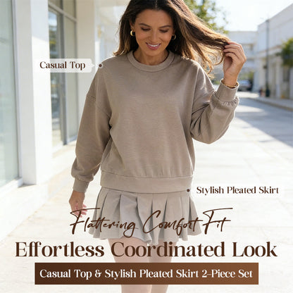 🔥Hot Sale Deals-Women’s Casual Top & Stylish Pleated Skirt 2-Piece Set