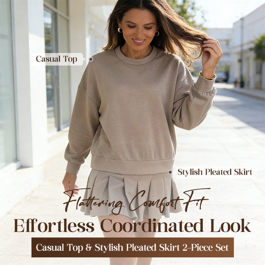 🔥Hot Sale Deals-Women’s Casual Top & Stylish Pleated Skirt 2-Piece Set