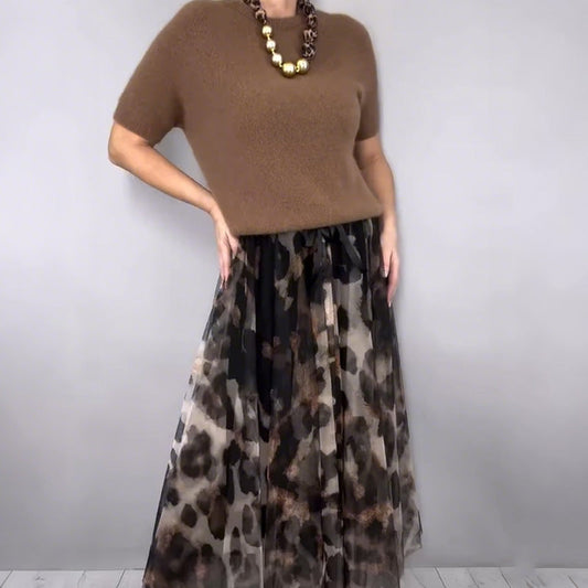 🔥New Arrivals Special Offer-Women's Two-Piece Sweater & Leopard Flowy Skirt Set