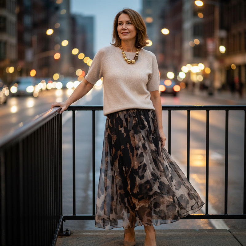 🔥New arrivals offer-Women's Two-Piece Sweater & Leopard Flowy Skirt Set