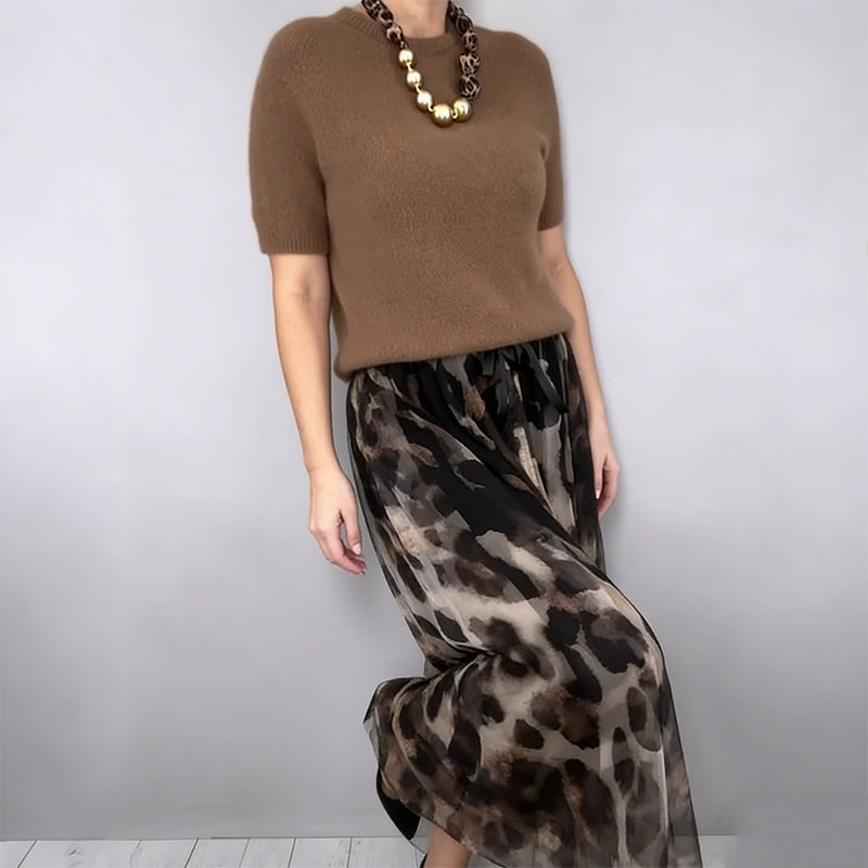 🔥New Arrivals Special Offer-Women's Two-Piece Sweater & Leopard Flowy Skirt Set