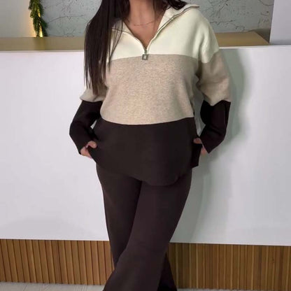 🔥Limited-time offer-Women's Half-Zip Color-Block 2-Piece Set